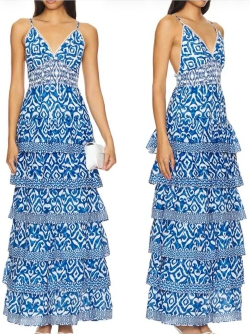 Caroline Constas Tiered Maxi Dress Women's Size Small Smocked Tribal Print - Picture 2 of 11